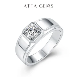 ATTAGEMS 925 Sterling Silver Moissanite iRings for Men Wedding Silver Diamond Engagement 1.0Ct D Color Moissanite Ring for Men