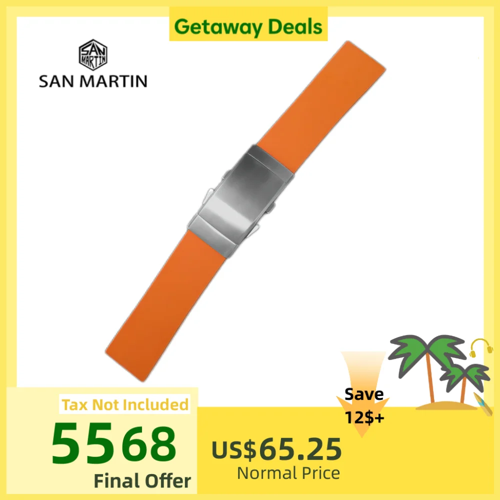 

San Martin Watch Bands Rubber Straps 20mm 22mm With Folding Clasp Diving Watchband Waterproof Wrist Belt Soft Bracelet Durable