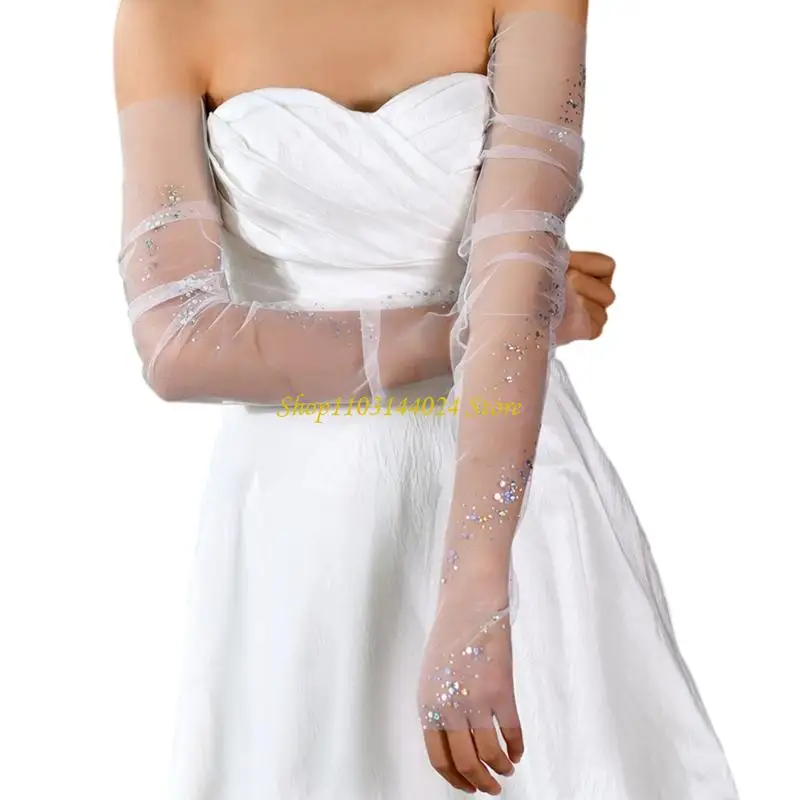 

N5KE 2pack Gradients Color Gloves Transparent Sleeve Cover Wedding Bridal Outfits for Bride Evening Gowns and Special Event