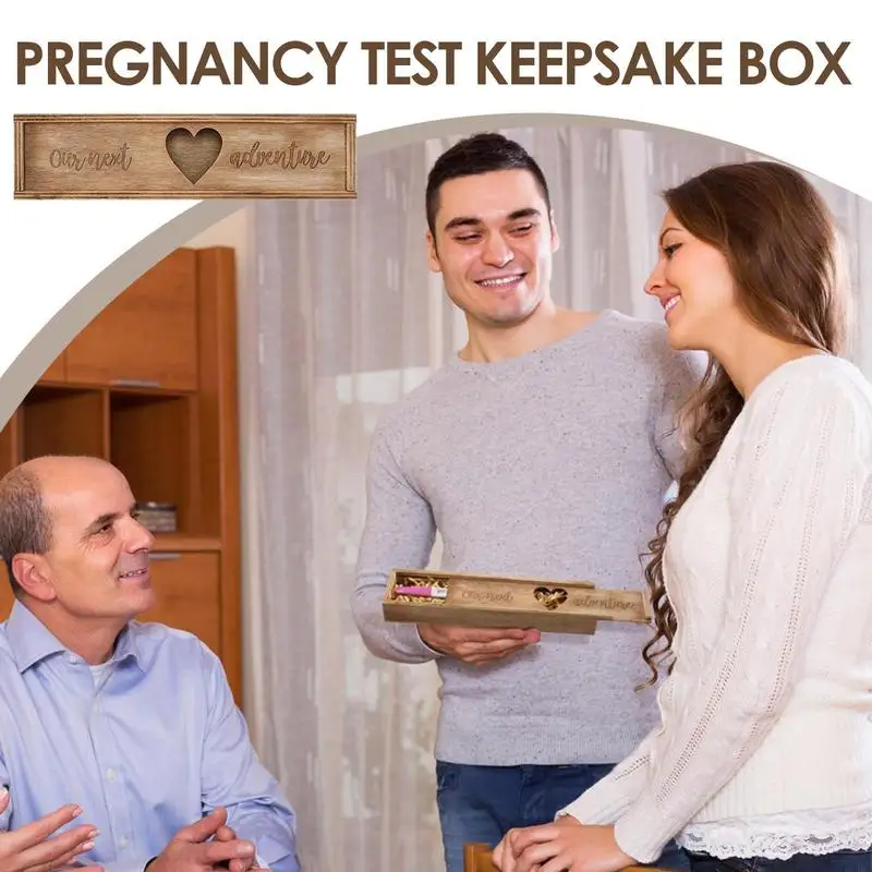 Pregnancy Wooden Announcement Gifts Pregnancy Test Keepsake Box with Slide Cover Surprise Announcement Gift with Word to Husband