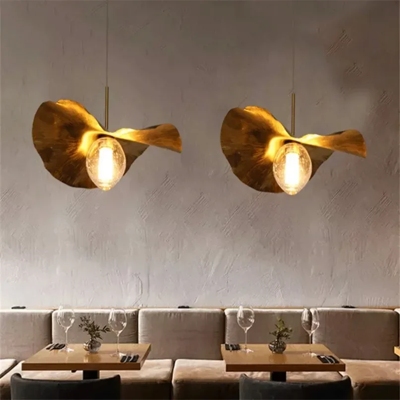 Lotus Leaf pendant lamp minimalist Hammered brass light suspension  living room  dining room decoration kitchen light fixtures