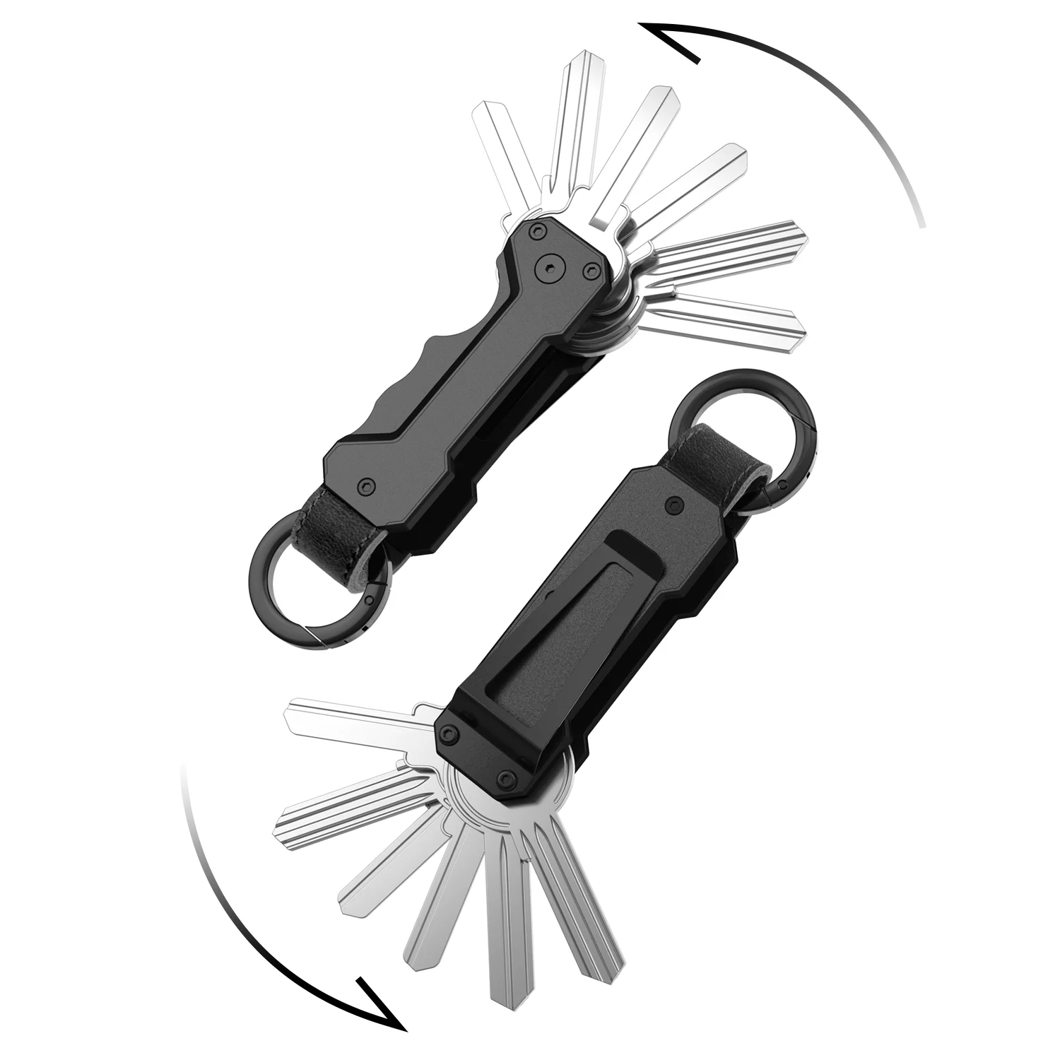 منظم مفاتيح ألومنيوم مدمج مع حلقة تسلق - يحمل بشكل آمن من 1 إلى 6 مفاتيح، سلسلة مفاتيح محمولة للرجال مفتاح EDC