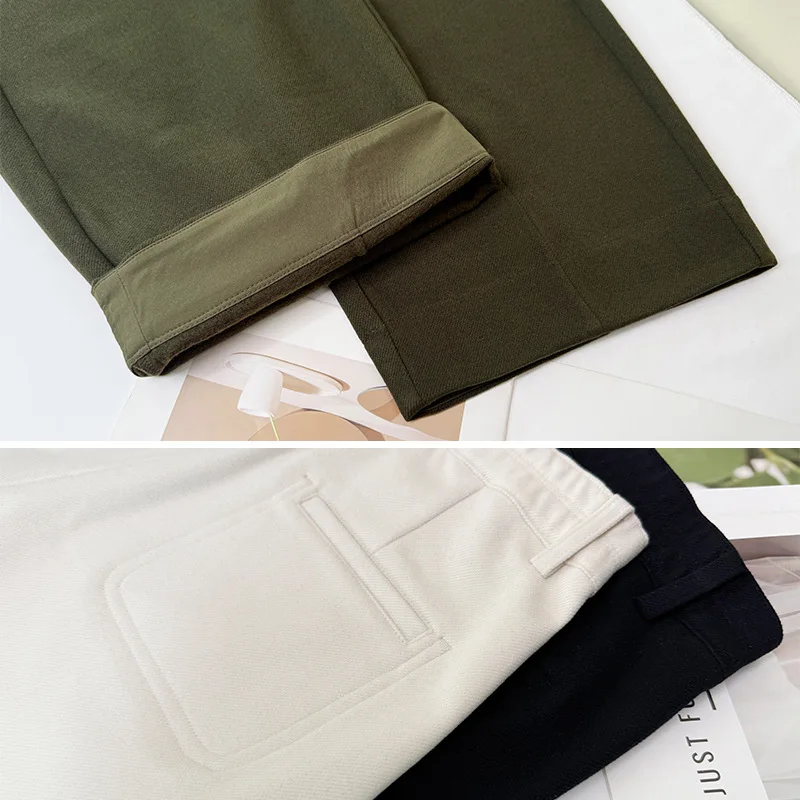 High Waist Thiened Woolen Trousers for Women Autumn Winter Fce Lined Loose Faionable Girls Sle Casual Pants