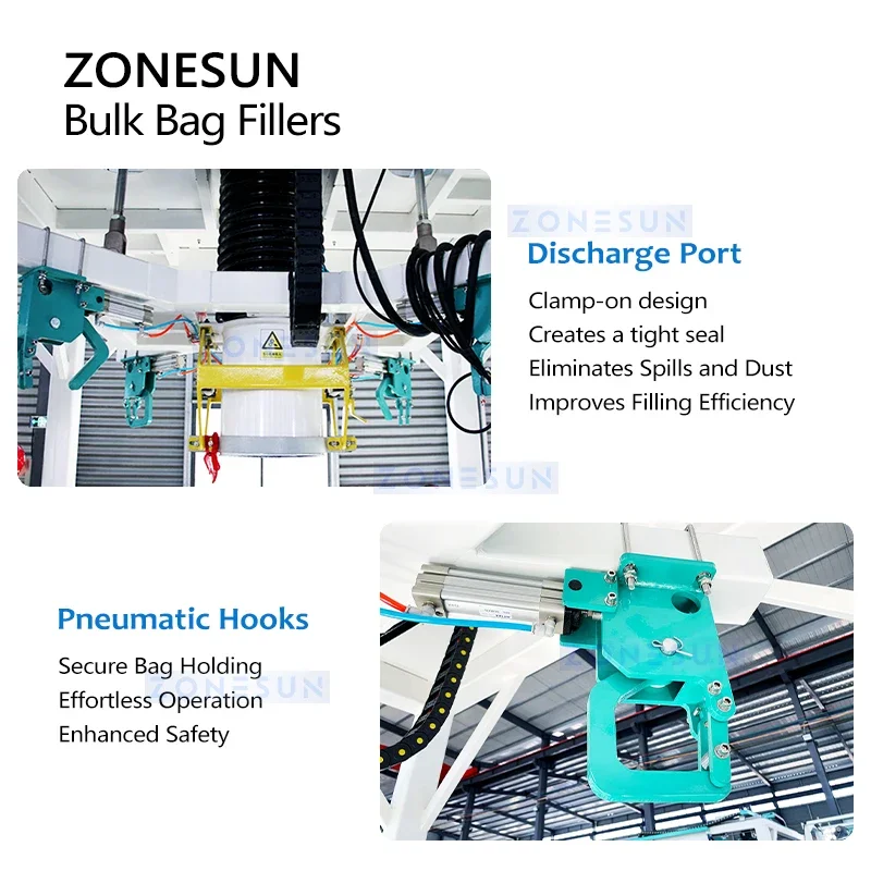 ZONESUN ZS-BBF1000 Riempitrice per sacchetti jumbo ad alta efficienza e sistema di riempimento per sacchetti tonificati Riempimento di precisione Funzionamento senza polvere
