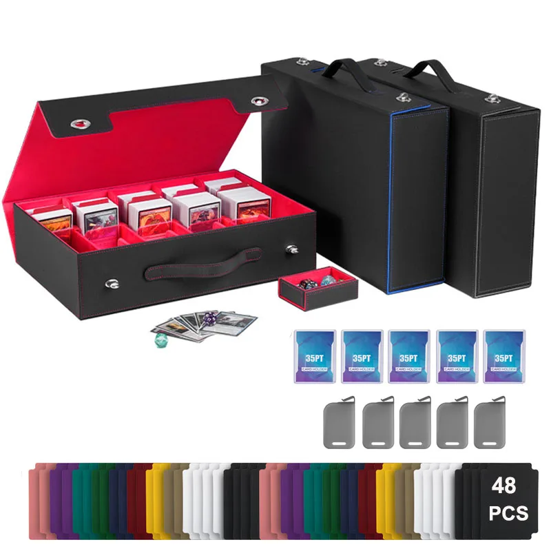 

PU Leather Trading Card Storage Box with Transparent Windows Large Capacity Card Organizer for 3900+ Cards Game Card Holder