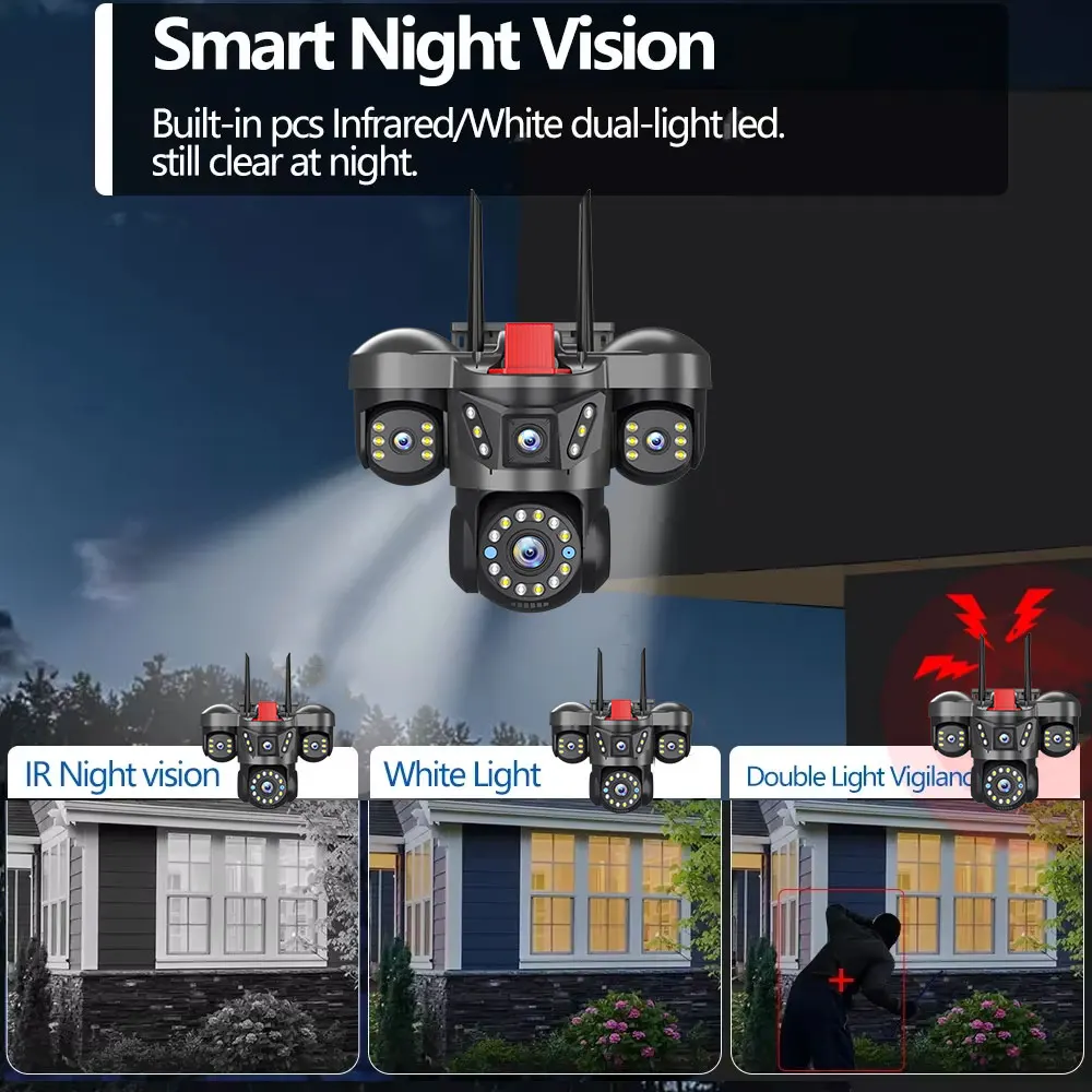 كاميرا واي فاي لأمن المنزل بدقة 20 ميجابكسل و4 عدسات خارجية 10K لاسلكية 4 شاشة تكبير 16X PTZ 360 °   كاميرات المراقبة كشف الحركة التلقائية