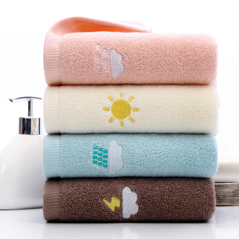 Thickened embroidered cotton towel, soft and absorbent, embroidered with weather as a sign, suitable for family couples