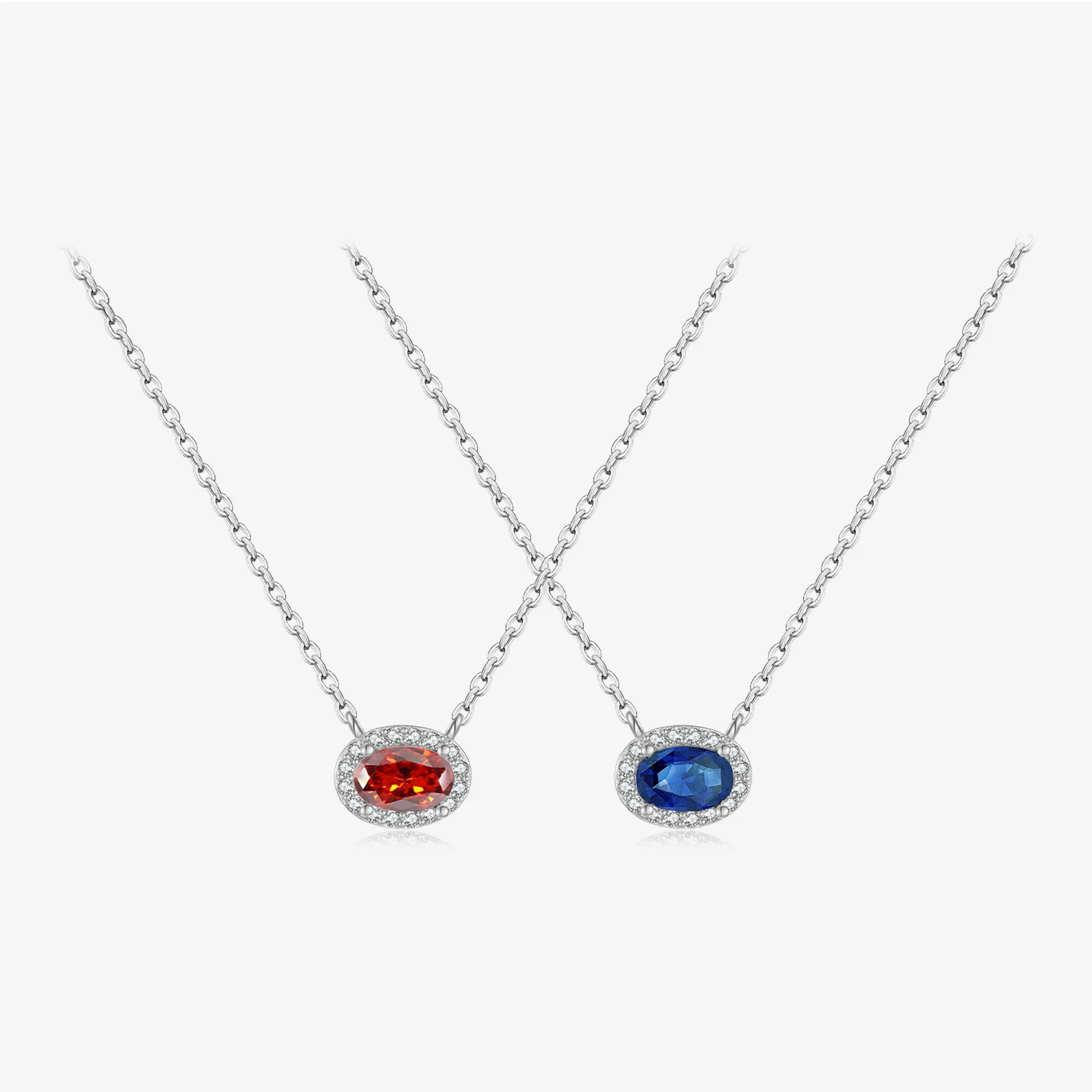 VEWANT 925 Sterling Silver Red Blue CZ Zircon Oval Pendant Women Necklace Long Chain Fine Wedding Vintage Jewellry