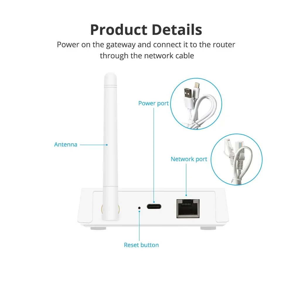 Zigbee Wired Hub with Antenna Smart Home Bridge Zemismart Gateway with Network Cable Works with Tuya Control Zigbee Devices