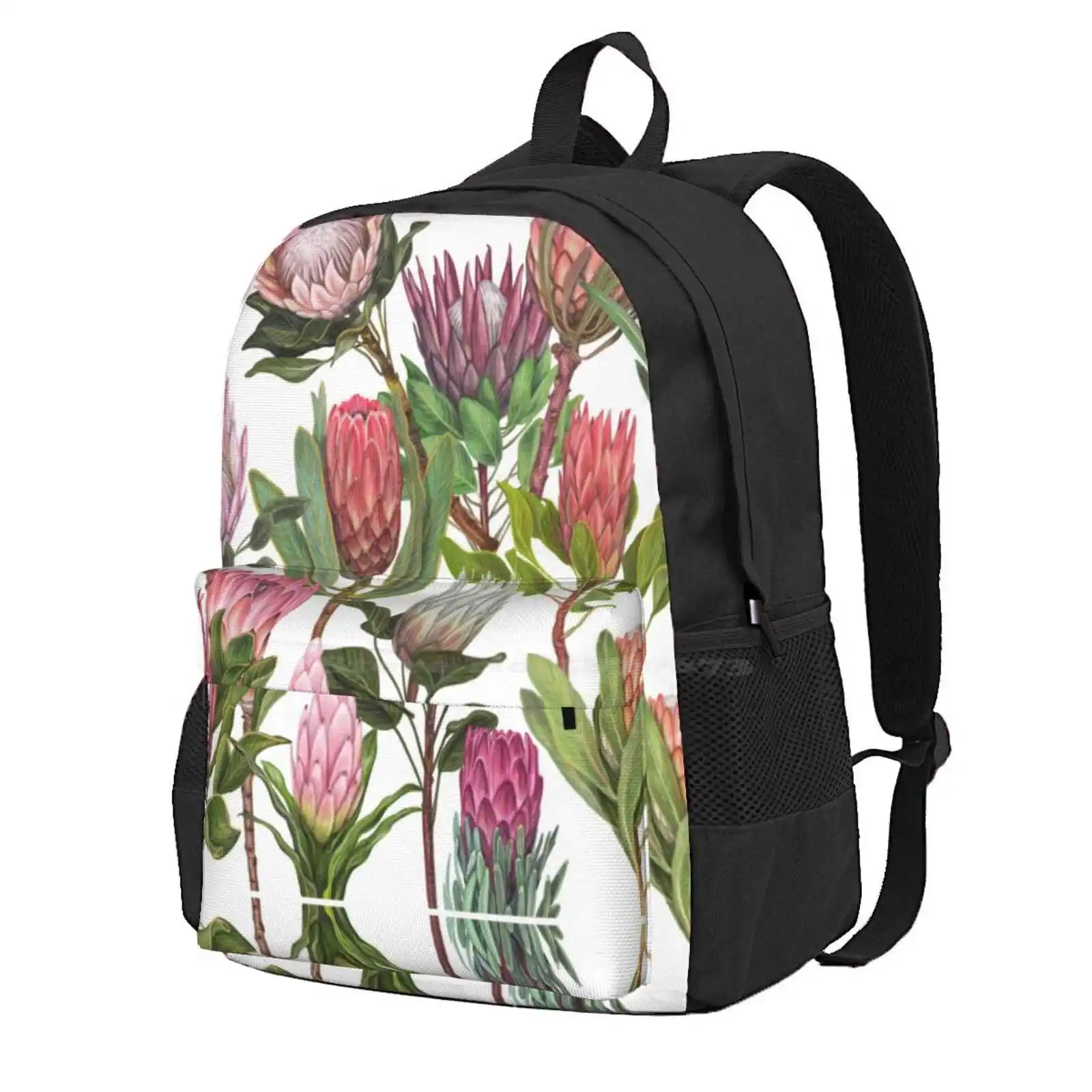 Protea Hot Sale Schoolbag Backpack Fashion Bags Protea Pink Flowers Floral Exotic South African Botanical Pattern Green