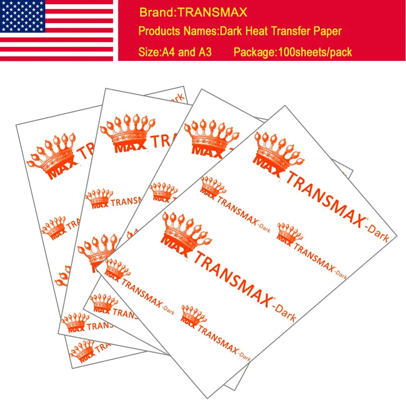 100 Sheets Size A4 USA TRANSMAX Glow dark heat transfer paper 1 pack hot sales