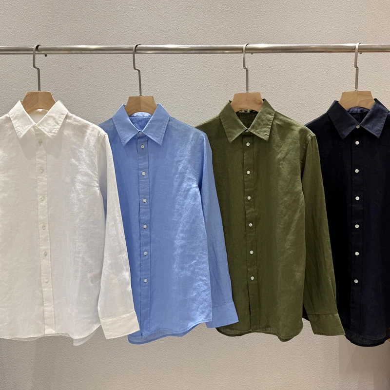 

Ретро-рубашка из льна с пуговицами для женщин, с длинным рукавом, повседневная, однотонная, для работы, весна-лето, новинка, элегантная, модная