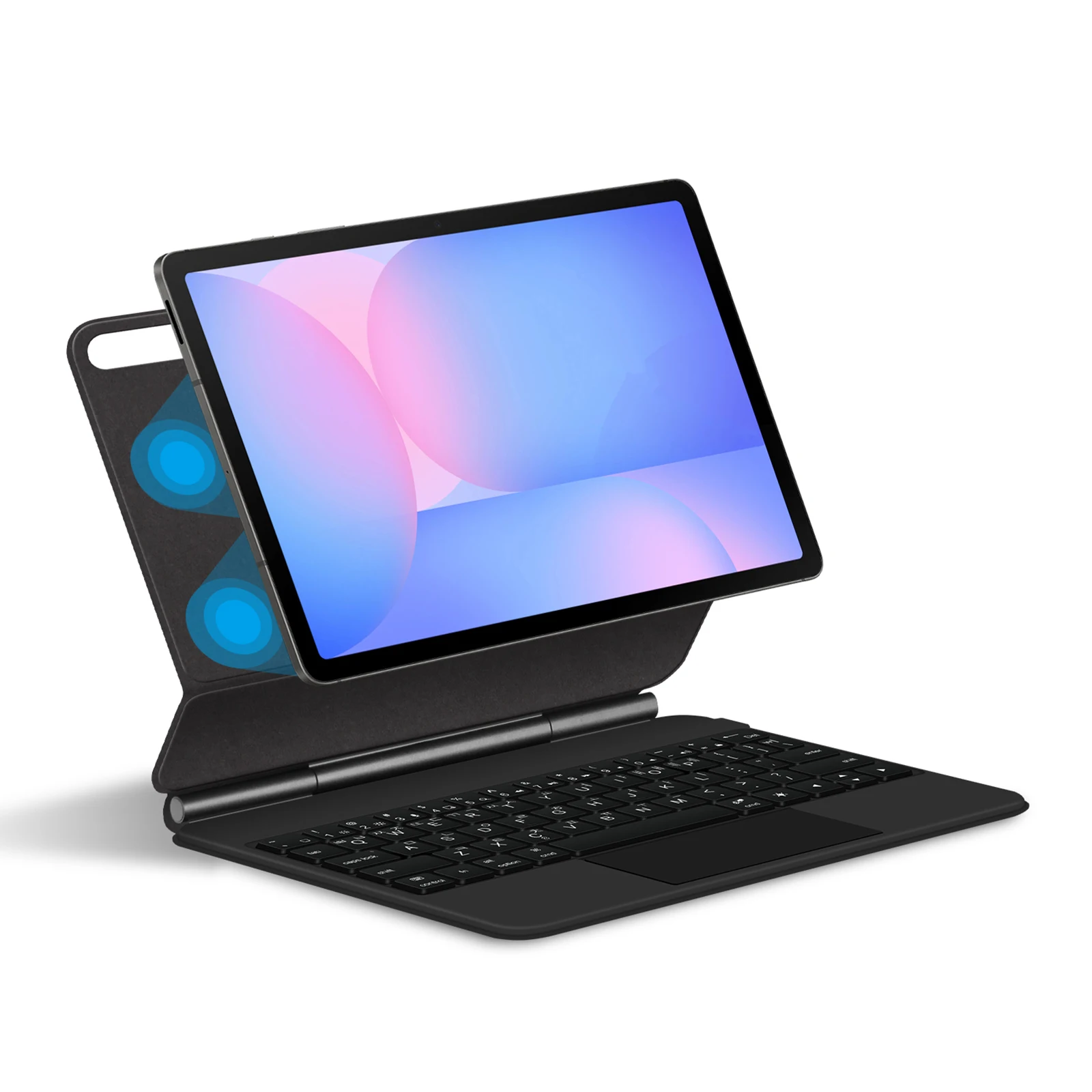 

For Samsung Galaxy Tab S10 FE Floating Magnetic Bluetooth-Compatible Keyboard (Korean) + Leather Tablet Case - Black