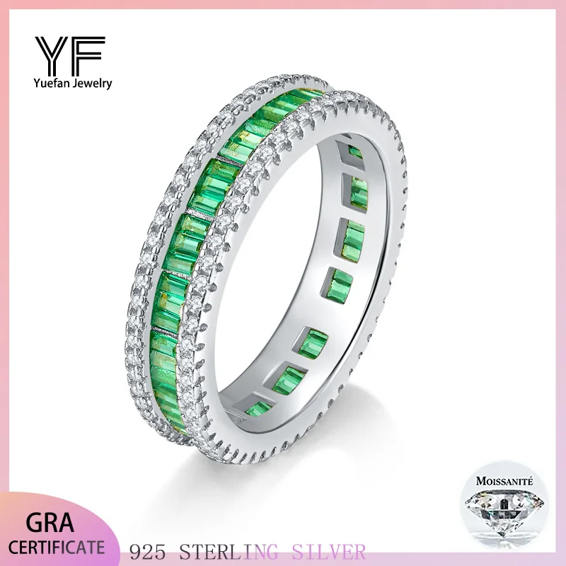 

S925 Серебряное Циркон Роскошное Зеленое Кольцо 1CT Настраиваемый Муассанит Ювелирные Изделия в Стиле Хип-Хоп Персонализированные Кольца Подарок На День Святого Валентина