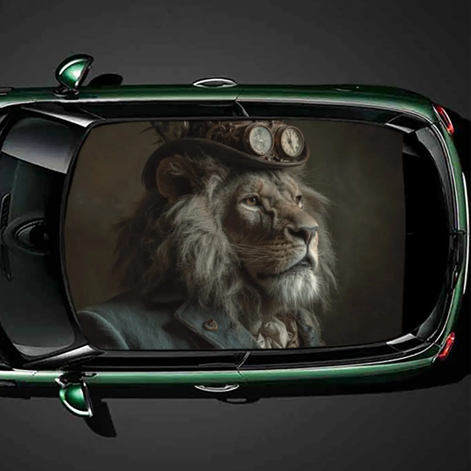 Retro Lion Gentleman Car Roof Sticker PVC Self Waterproof stick , Striking Auto Exterior Accessories Decoration Protect Gift For