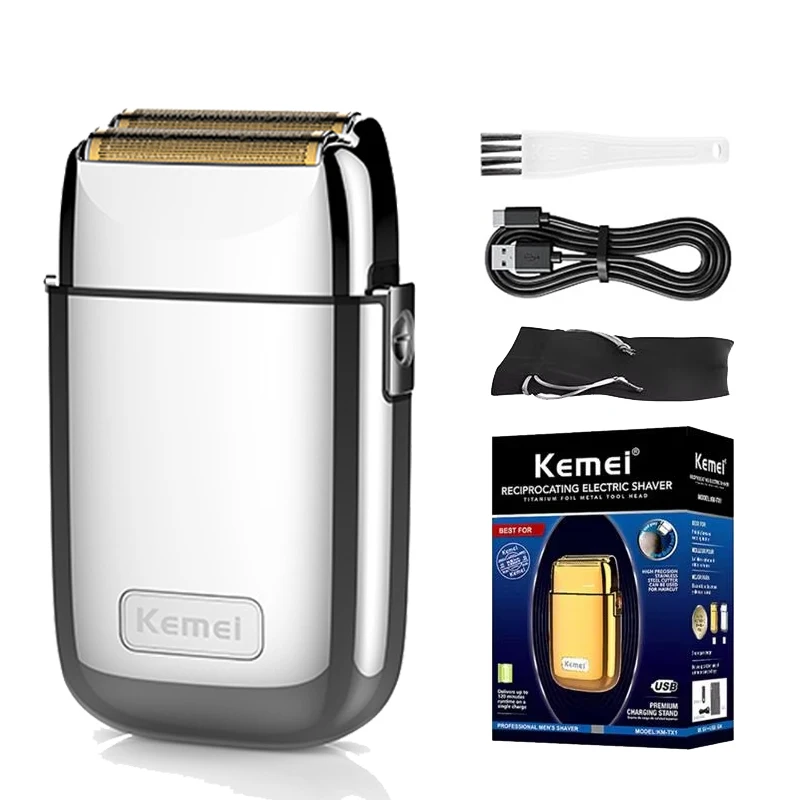 Kemei Tx1 Oplaadbare metalen behuizing Elektrisch scheerapparaat voor mannen Haar Baard Elektrisch scheerapparaat Kaal hoofd Scheren Machine Kapper Gereedschap
