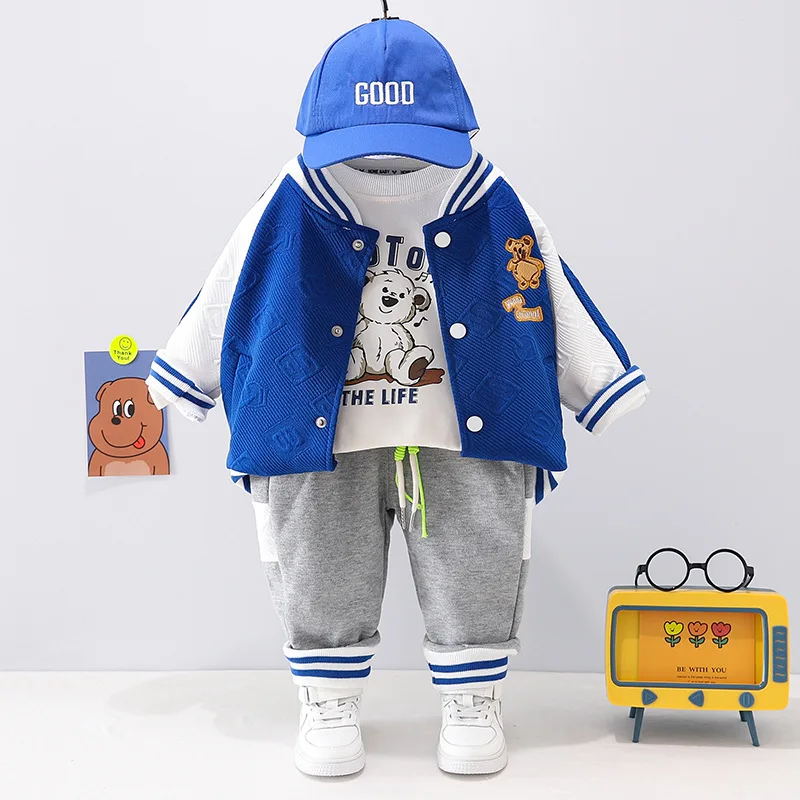 2023 New Spring and Autumn Boys Letter Print Jeans Baby Lapel Cartoon Single Breasted Jacket Suit Baby Clothes 0-5 Years Old