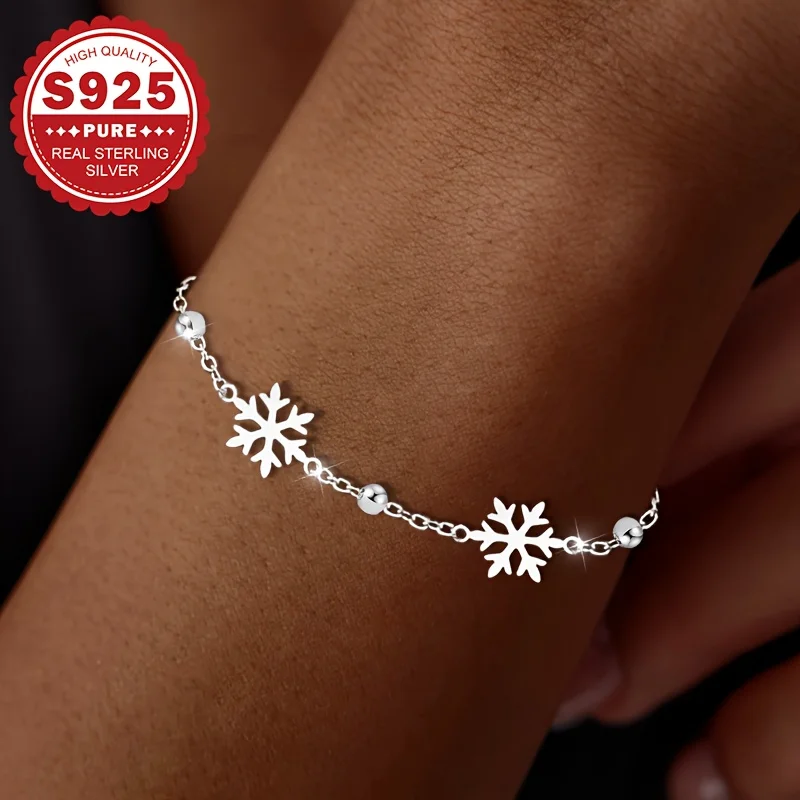 

925 Sterling Silver Snowflake Bracelet High Quality Pure Silver Dainty Chain Bracelet Gift for Women Girls Christmas Jewelry