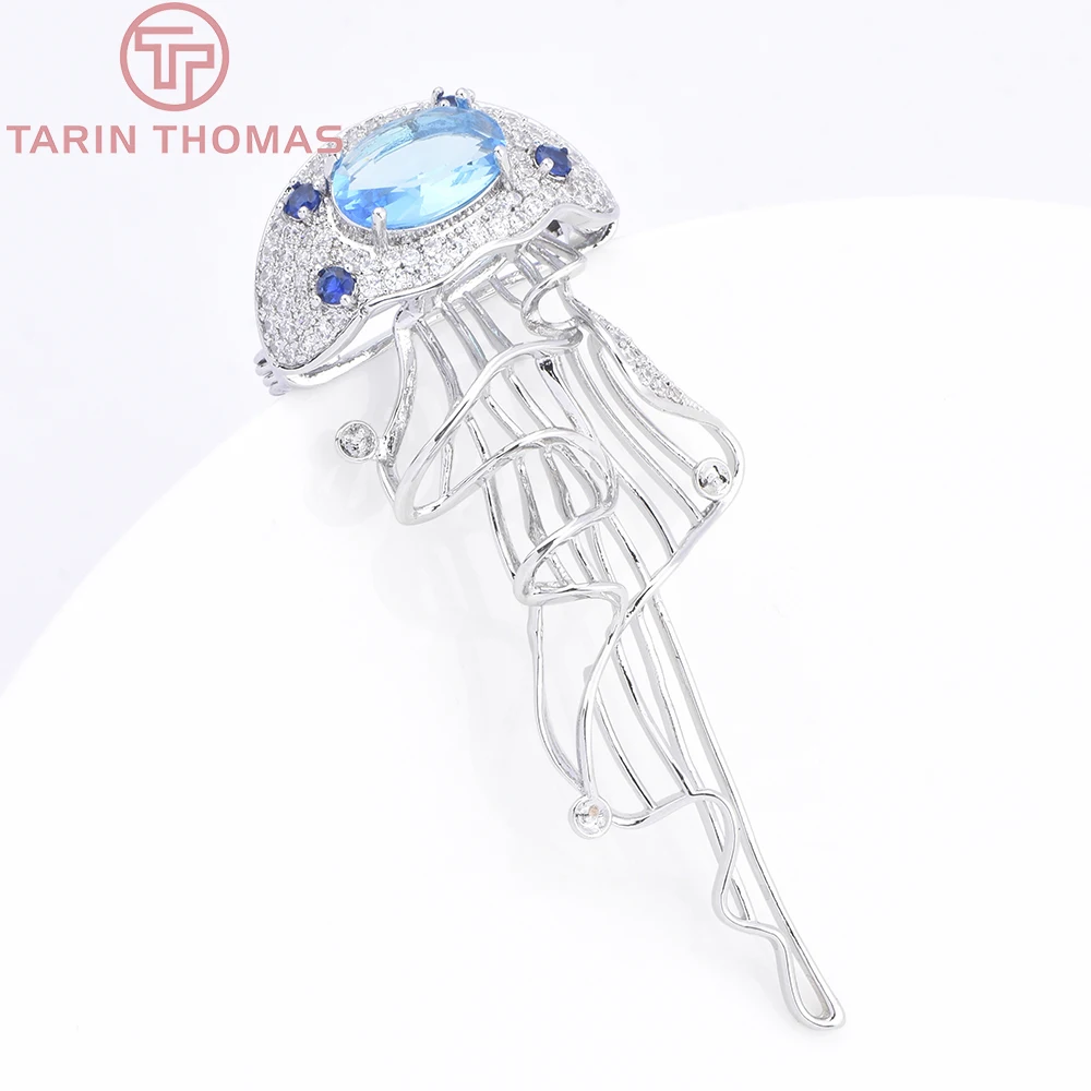 (10304) 1Piece Platinum Color Brass with Zircon Dreamy Jellyfish Shaped Fish Shaped Brooch High Quality DIY Jewelry Accessories