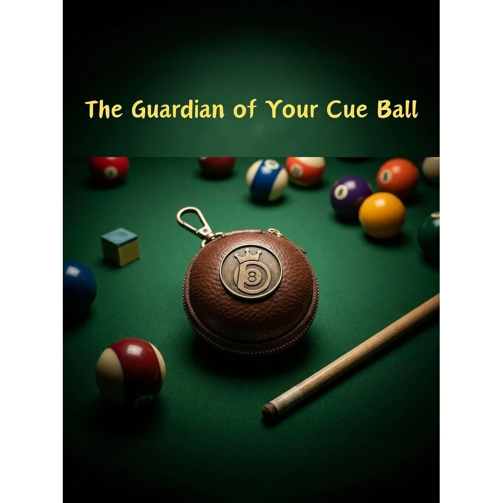 Round Compact For billiard Ball Bag PU Leather with Rotatable Clip Hook for 2 1/4 Inch Cue Balls Moisture Resistant
