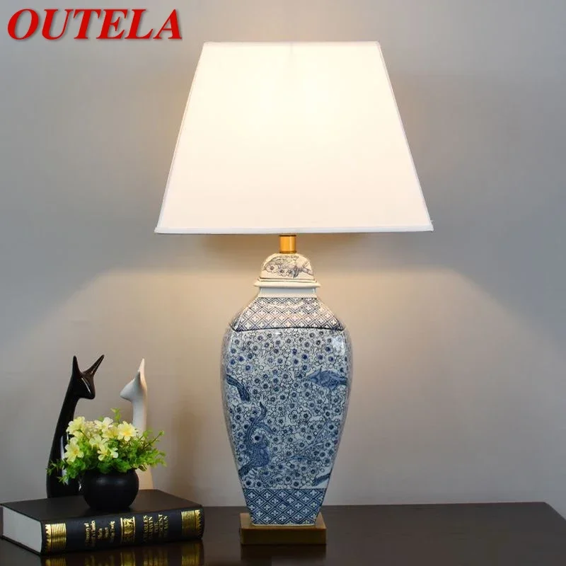 

OUTELA Contemporary Blue CeramicTable Lamp Luxury Creativity Living Room Bedroom Study Hotel engineering Desk Light