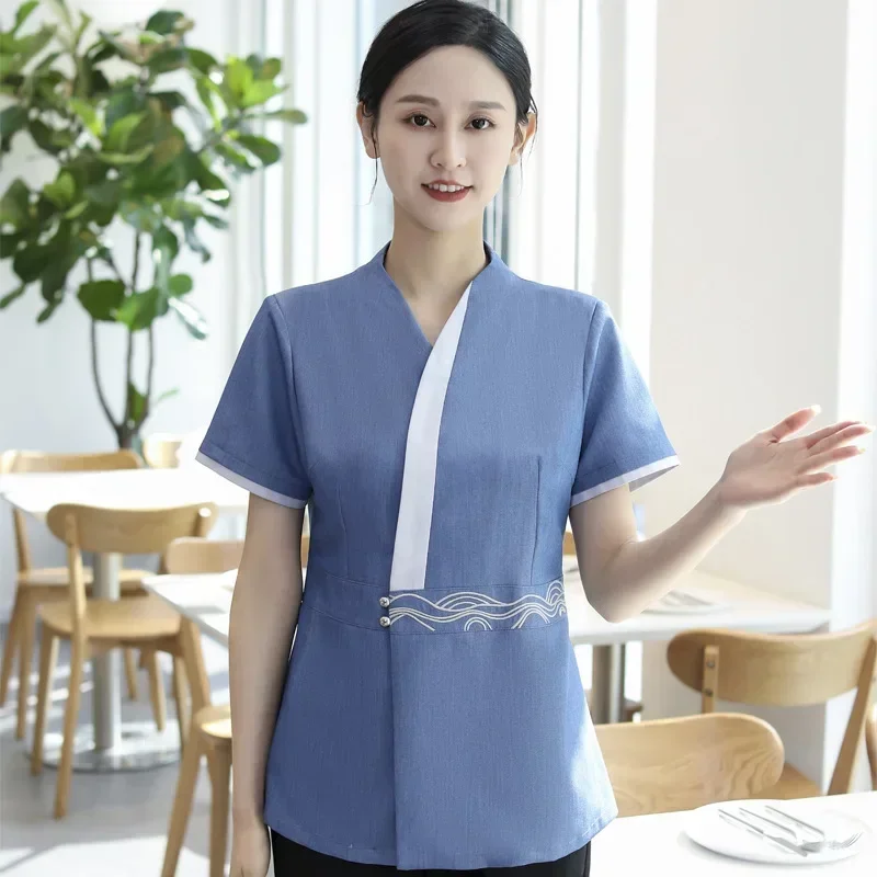 Uniforme da cameriere estivo Western Cafe Ristorante Hotel Tute da servizio di ristorazione Sala da tè Abbigliamento da lavoro Manica corta Tute da forno Chef