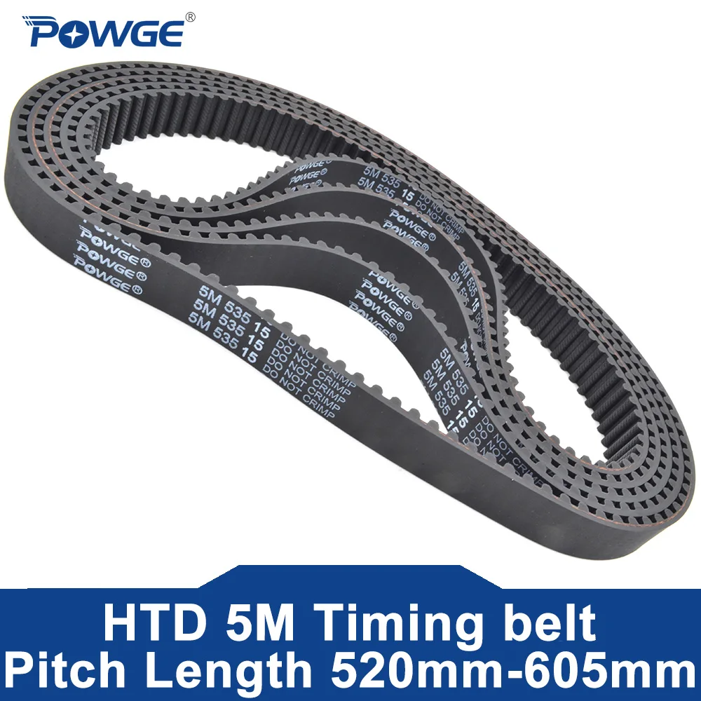 POWGE HTD 5M Timing belt Lp=520 525 530 535 540 545 550 555 560 565 570 575 580 585 590 595 600 605 Width 9-30mm HTD5M Rubber