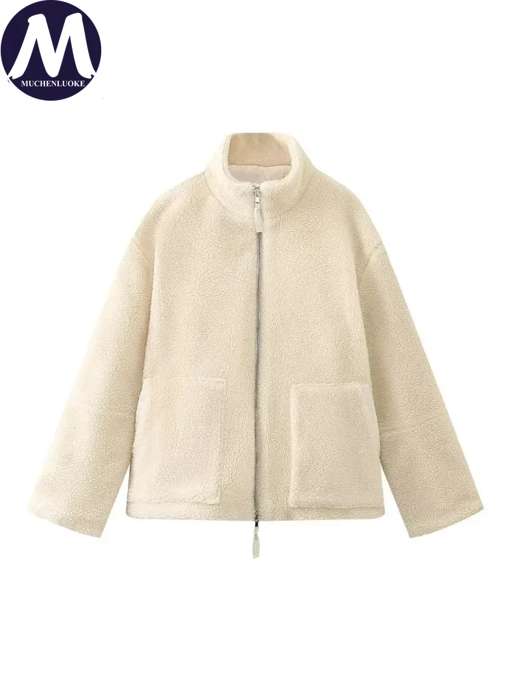 Women Winter Coat Thick Warm Lamb Wool Plush Jacket Casual Oversized Long Sleeve Tops Teddy Fleece Zipper Faux Lamb Overcoat