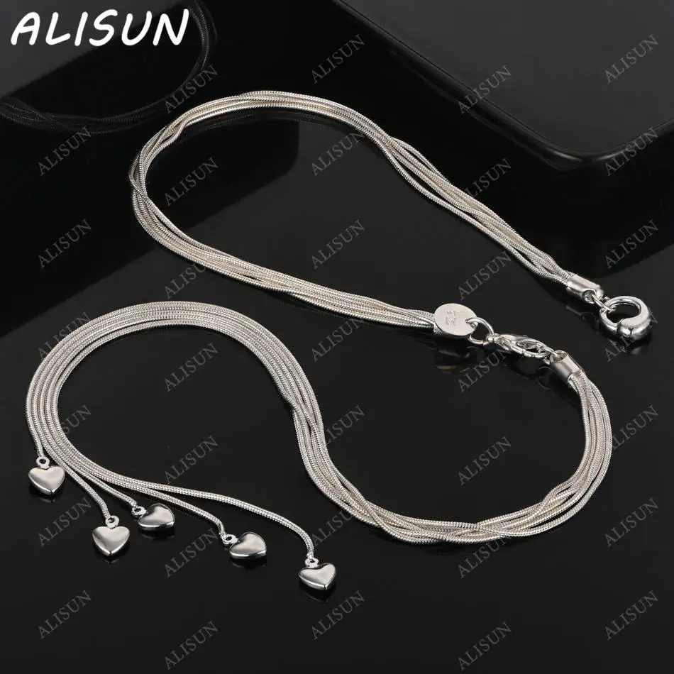 

ALISUN 925 Sterling Silver 44cm Heart Tassel Necklace For Women Charm Trend Birthday Gifts Fashion Party