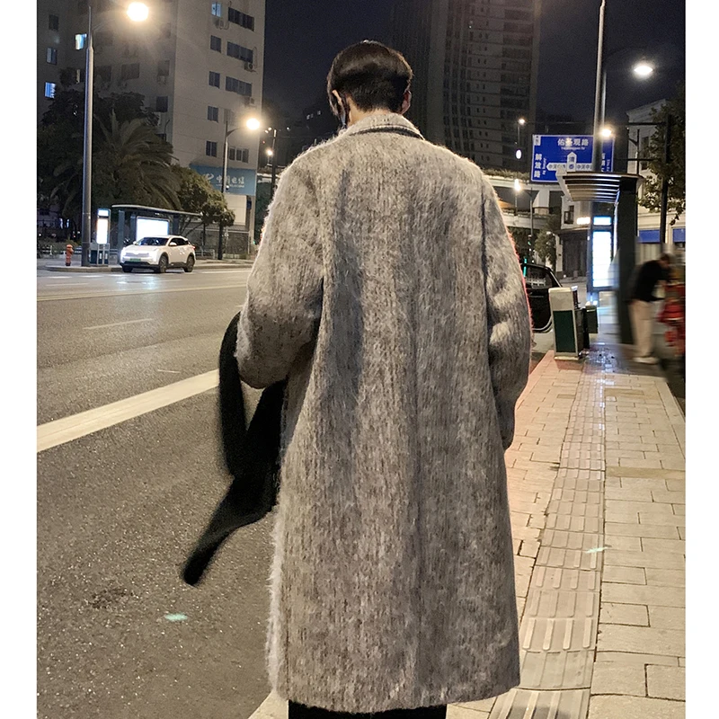 Korean Style Medium-length Men's Trench Autumn Winter High Quality Loose Casual Woolen Coat Trendy Overcoat Khaki/Dark Gray