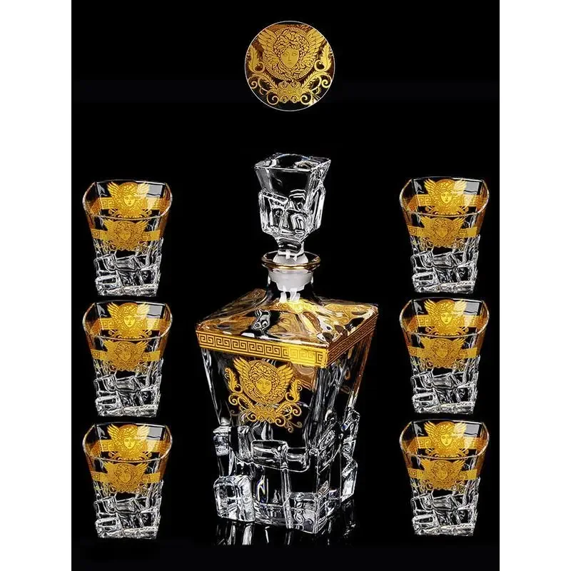 European Crystal Glass Wine Glass Gold Whiskey Shot Glass Wine Bottle Wine Pot Set Home Decoration