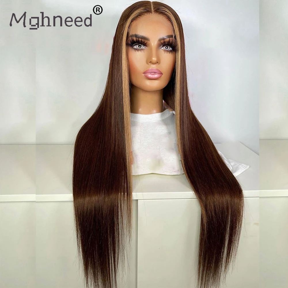 Blonde Highlighht Wig Human Hair Brown Straight Lace Front Wig HD 360 Lace Frontal Wig 13x4 Brazilian Wigs For Women Human Hair