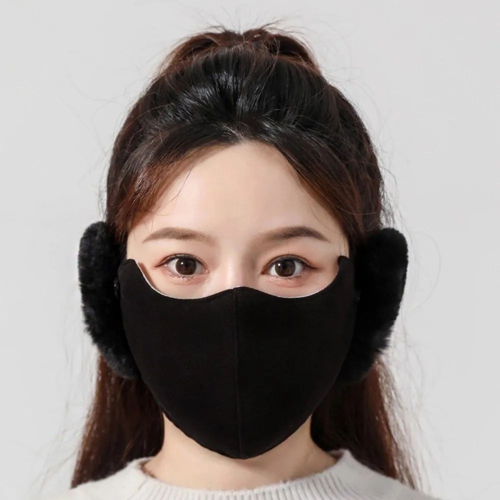 Masker Wajah Musim Dingin Luar Ruangan Berlapis Fleece Tebal Dua-dalam-Satu Penutup Telinga Anti Angin Masker Bersepeda 3D Pelindung Telinga