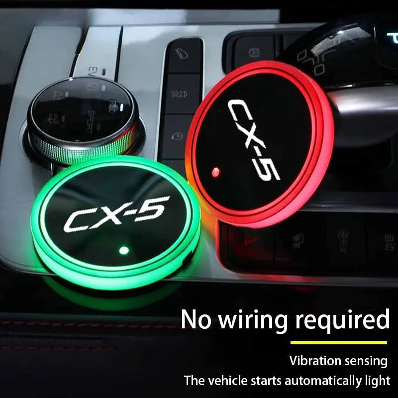 Luminous Intelligent Car Water Coaster for CX-5 USB Power Atmosphere Light Non-slip Drinks Holders Decoration Cup Slot Mat