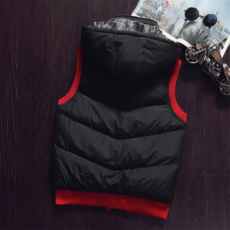 Men's Puffer Sleeveless Winter Coats Contrast Color Hooded Down Cotton Vest Jackets Thick Warm Windbreaker Waistcoat Clothing view 3