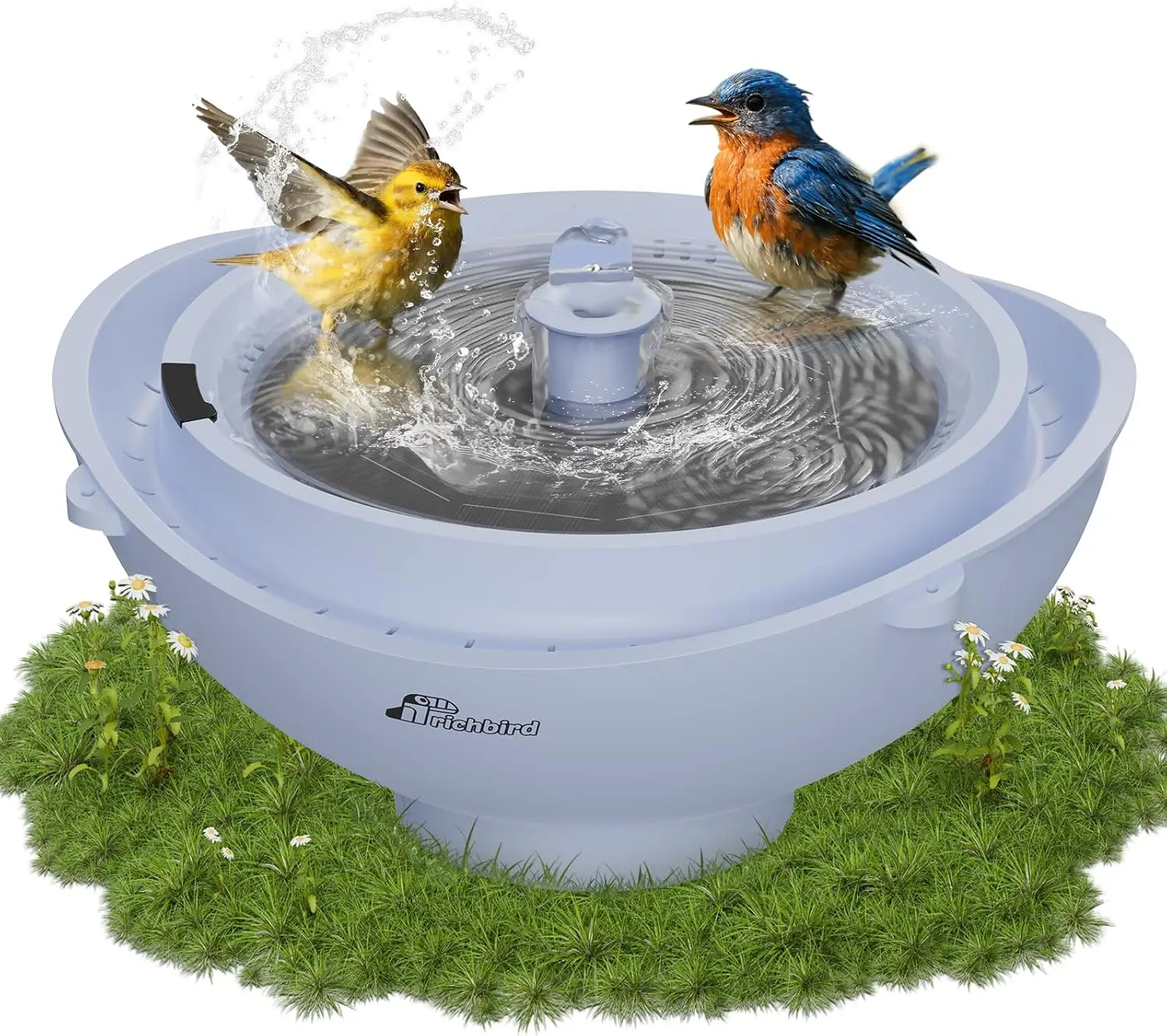 

Solar Bird Bath with Fountain, Battery Backup, Low-Water Protection & 3 Nozzles for Garden Patio Decor in Sky Blue