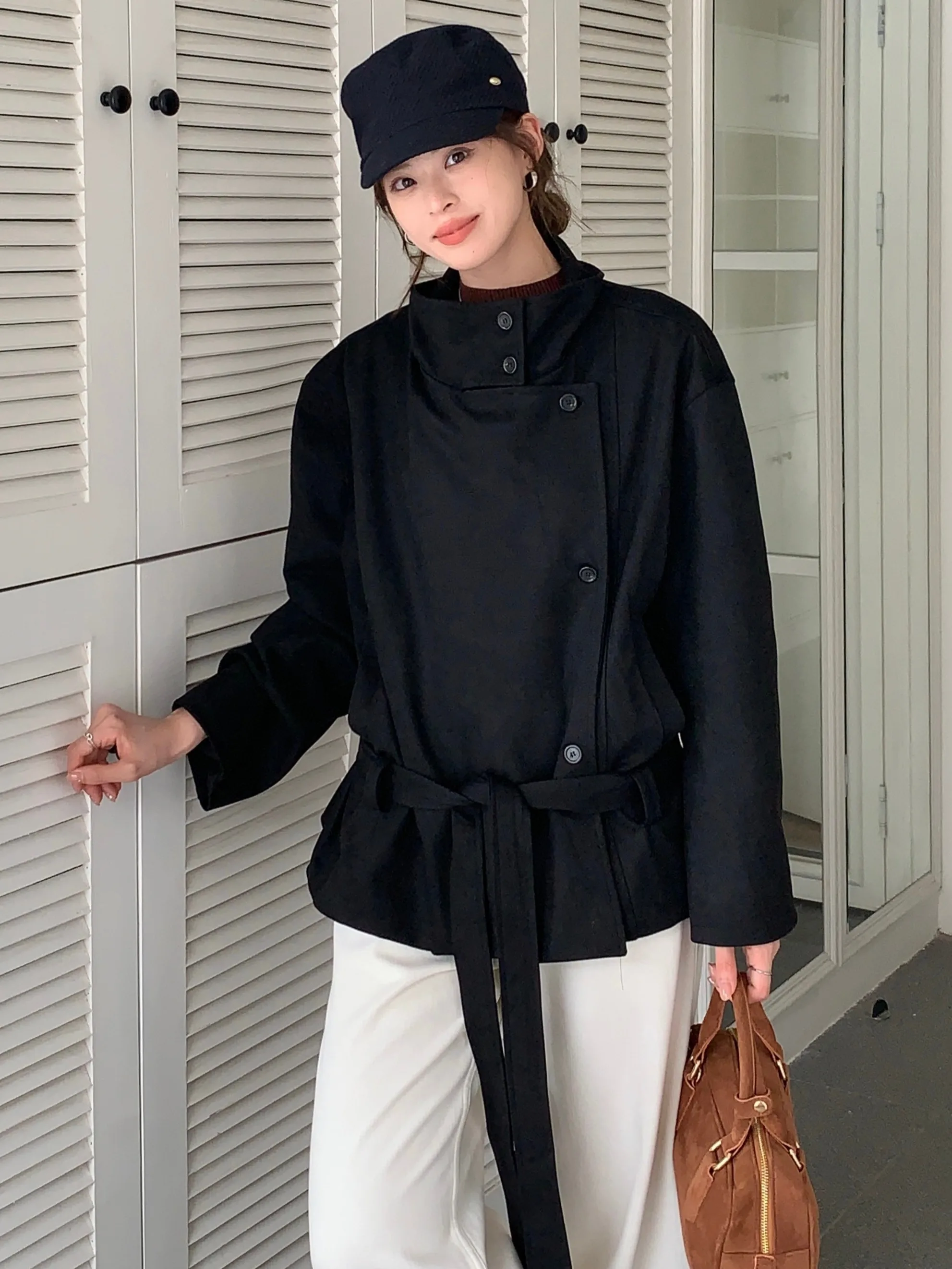 Coreano Sle Colletto alla coreana Button up Dimagrante Donna Inverno Jaet 2025 Nuovo Retro Singolo Bottone Pelle di cervo Velluto Faionable