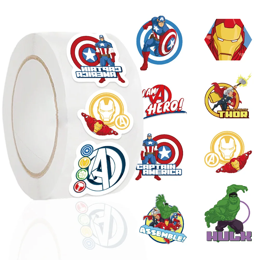 500 stks/rol Cartoon Avengers Superhelden Marvel Afdichting Stickers DIY PVC Laptop Decals Decoratie Beloning Gift Speelgoed
