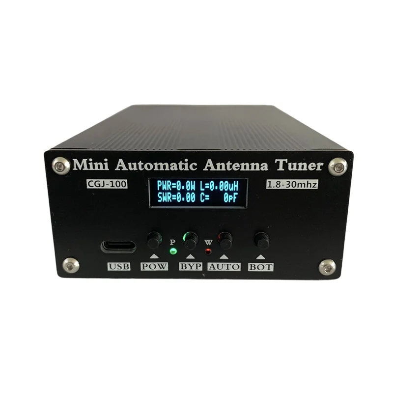 موالف هوائي أوتوماتيكي صغير CGJ-100 1.8-30 ميجا هرتز مع شاشة OLED مقاس 0.91 بوصة لمحطات راديو الموجات القصيرة 5-100 وات