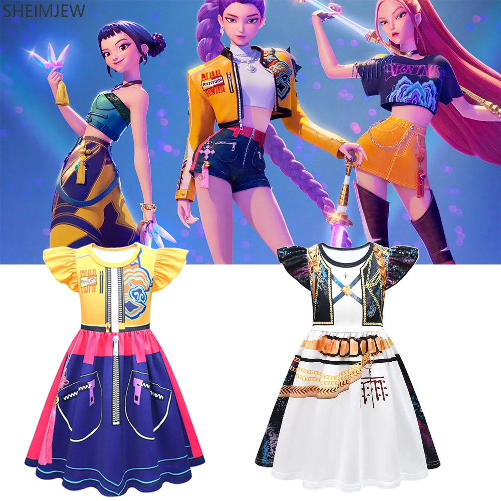 

Anime Rumi Mira Zoey Kpop Demon Hunter Cosplay Costume Children Demon Camouflage Clothes Girls Birthday Party Halloween Dress