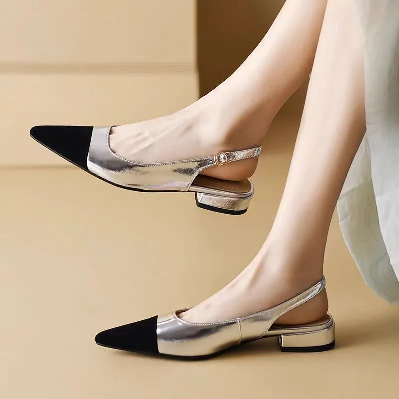 صنادل نسائية مسطحة بمقدمة مدببة أحذية عصرية بإبزيم من الخلف لصيف 2025 ماركة جديدة أنيقة بتصميم ضحل Sandalias De Mujer