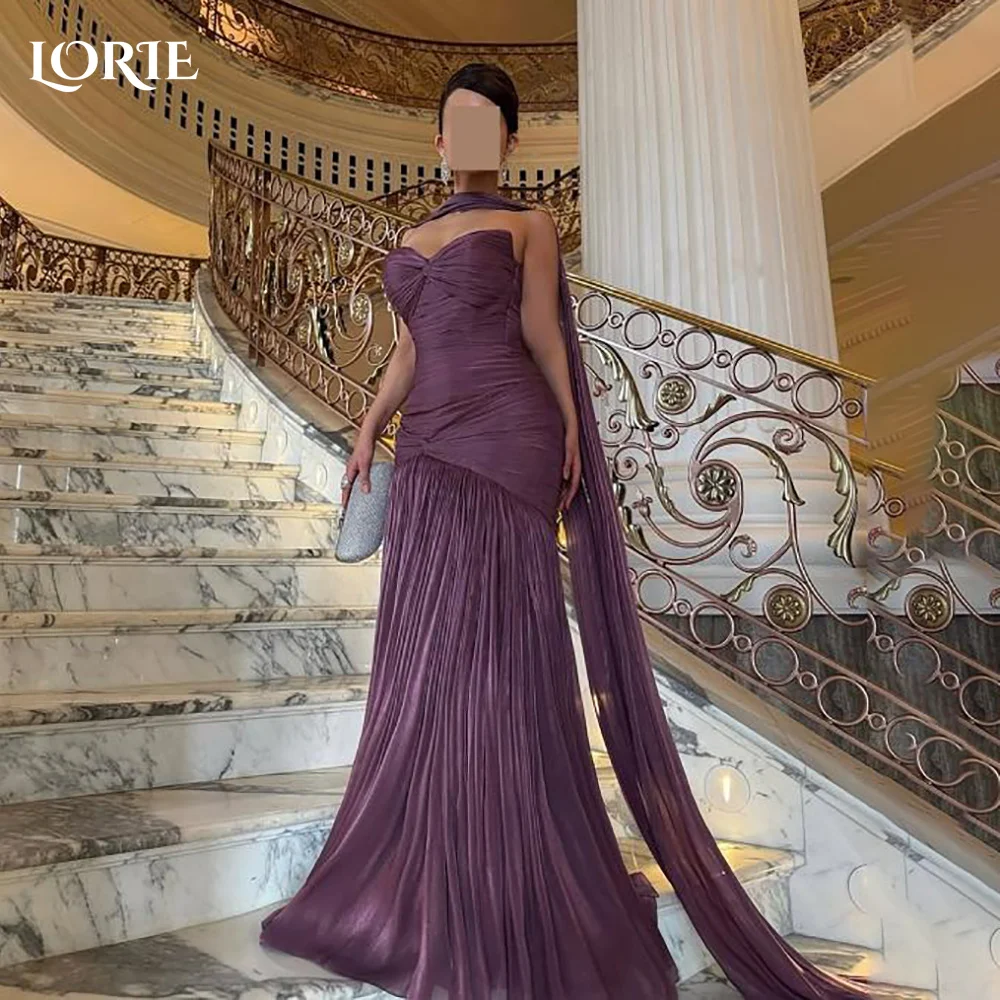 

LORIE Elegant Shawl Lace Party Gowns Shiny Sparkly A-Line Pleats Arabia Saudi Formal Dresses Arabia Party Prom Dress Customized