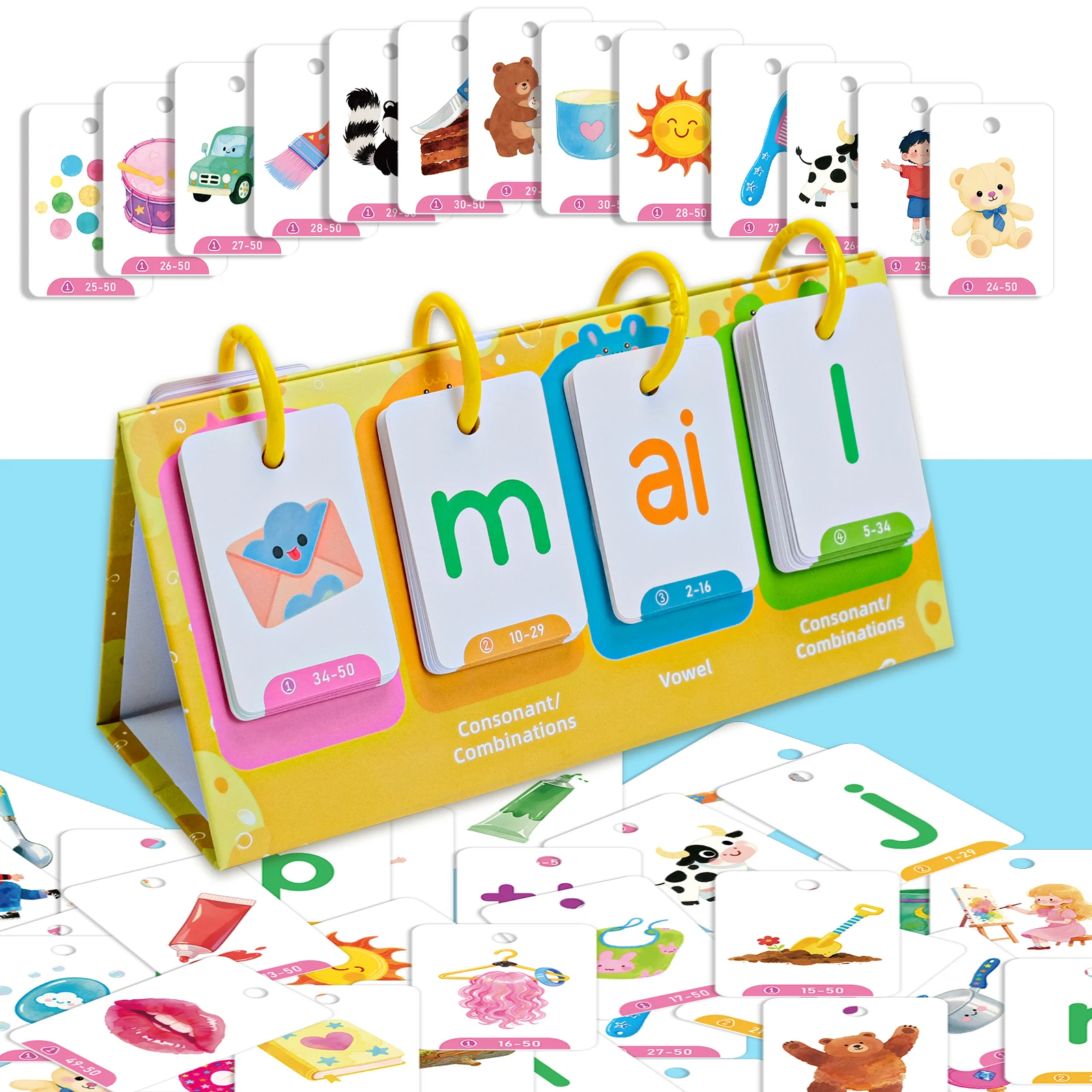 الصوتيات CVC الكلمات الإنجليزية البطاقات التعليمية للأطفال المدرسة المنزلية مزدوجة الجانبين منشئ ديغراف التهجئة البصر الكلمات الوجه بطاقات التعلم