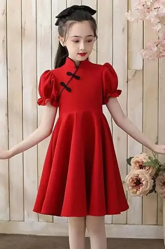 Girls Dress Princess Summer Fashion Kids Casual Chinese Style Dresses Children Clothing Cheongsam Vestido Teen 6 8 10 12 14 Year