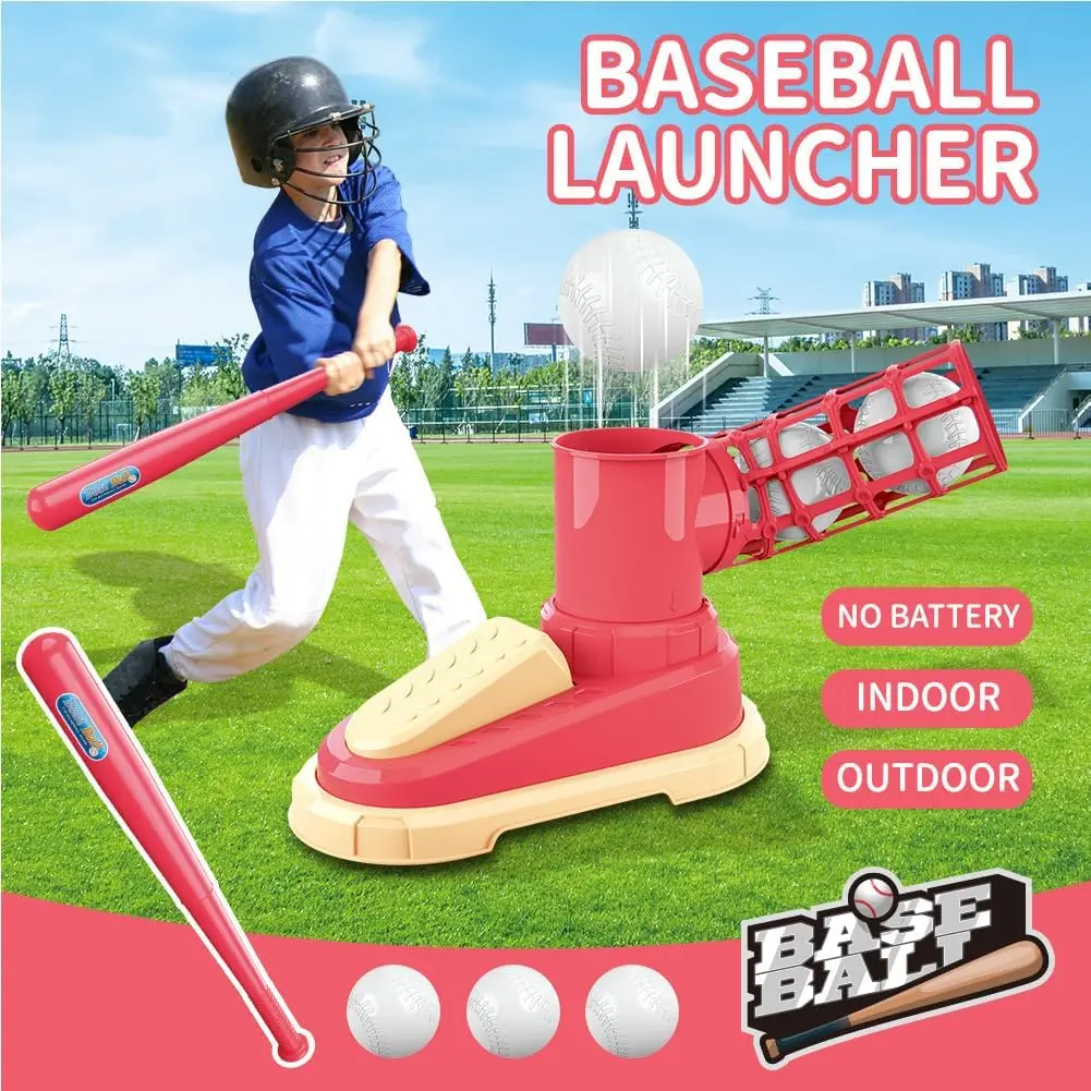 Kids Baseball Pitching Machine Toss and Catch Ball Game Baseball Launcher Gift Idea for Boys and Girls