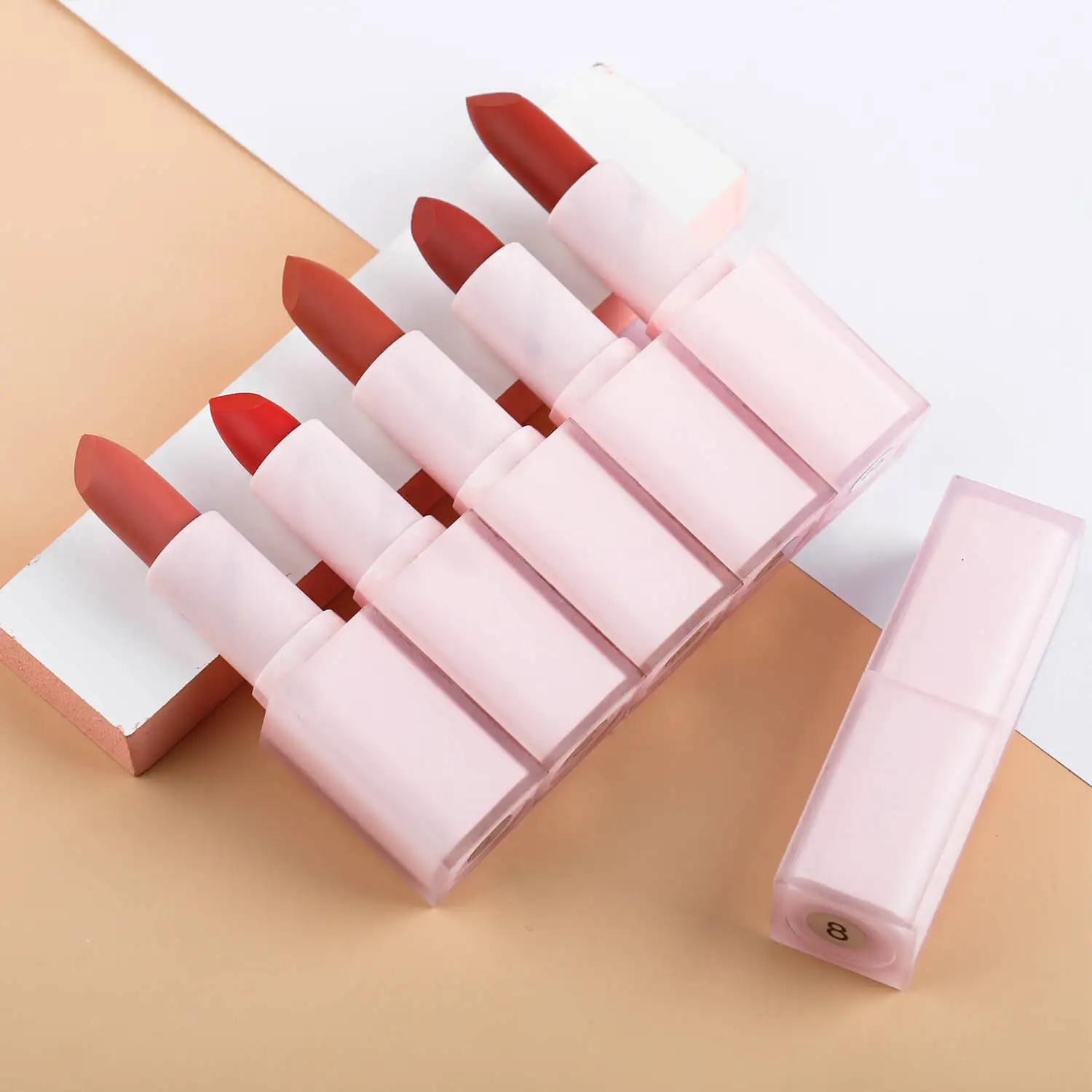 30pcs Wholesale Lip Makeup Matte Lipstick Waterproof Print Your Own Brand Cosmetics Pink Packaging Vegan Lipsticks Private Label