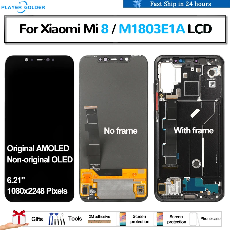 Original AMOLED For Xiaomi Mi 8 Mi8 M1803E1A Pantalla lcd Display Touch Panel Screen Digitizer Assembly Replacement Parts OLED