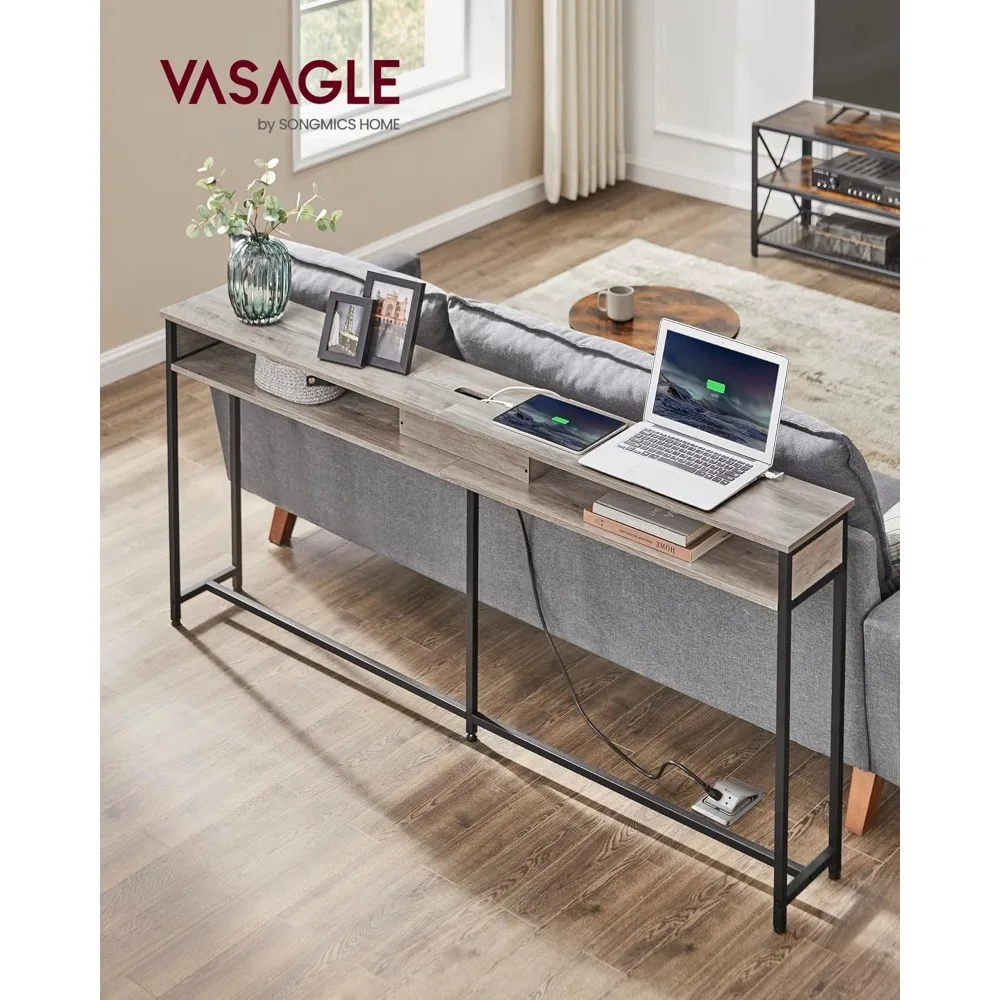 

70.9-Inch Slim Console Table with Outlet & USB Charging Station, Behind Couch Table for Living Room, Entryway