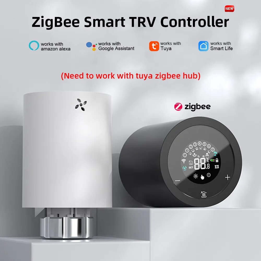 Tuya Zigbee Smart TRV Thermostat Actuator Radiator Valve Programmable Temperature Controller For Alexa Google Home Voice Control