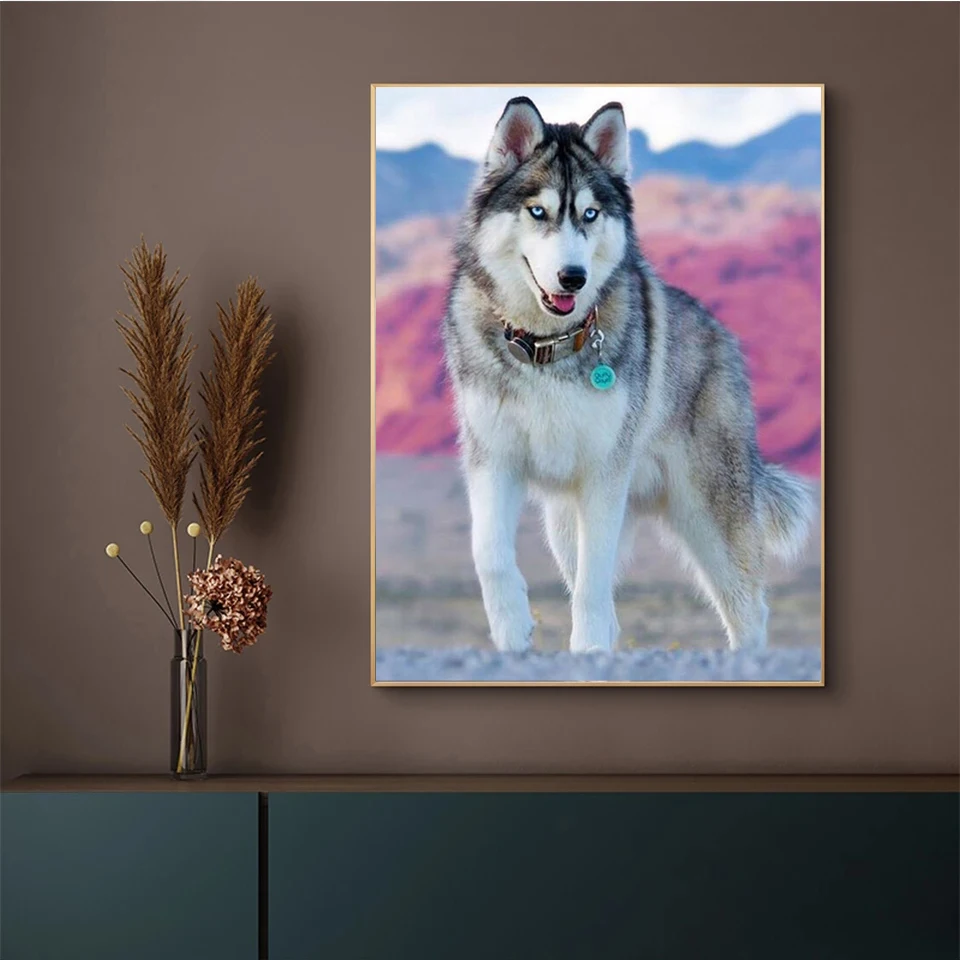 5D DIY diamentowe malowanie zwierząt Husky obraz pełny haft diamentowy pies Rhinestone mozaika zestaw do szycia krzyżykowego dekoracja mebli